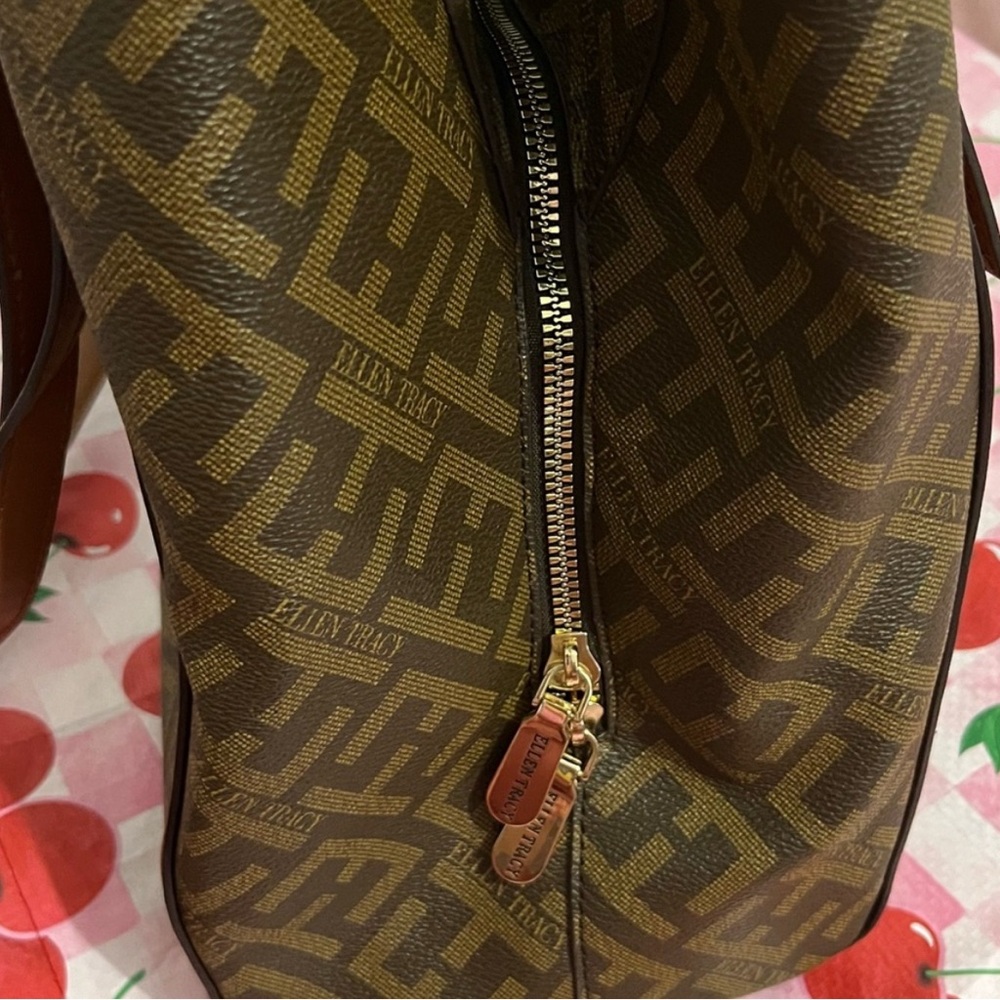 Ellen Tracy Brown Patterned Tote - image 4